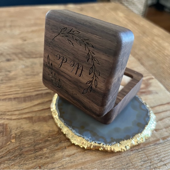 “We Do” Engraved Wooden Ring Box For 2 Rings - Great Wedding or Engagement Gift! - Picture 5 of 7